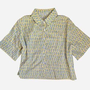 70s Vintage Handmade Floral Blouse Button Front